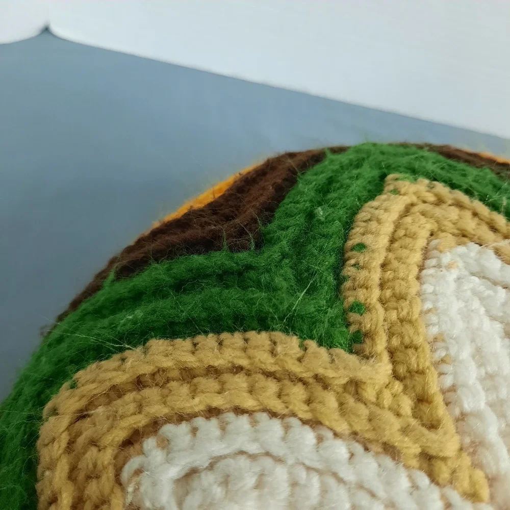 Vintage 70s Handmade Crochet Double Sided Round Throw Pillow Floral Boho‎ Granny